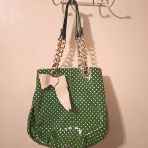 Roberta Gandolfi green/white patent leather polka dot bag silver chain strap